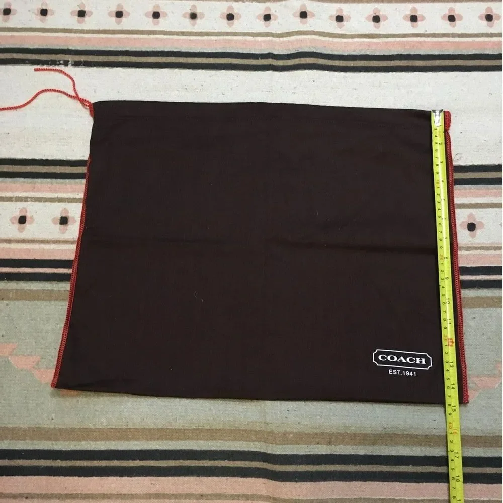 Coach Large brown soft red trim drawstring dustbag